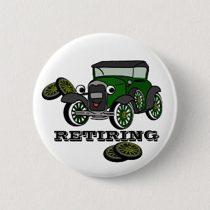 Antiek auto met pensioen ronde button 5,7 cm
