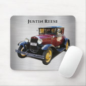 Antiek auto, naam, geborsteld zilver muismat (Met muis)