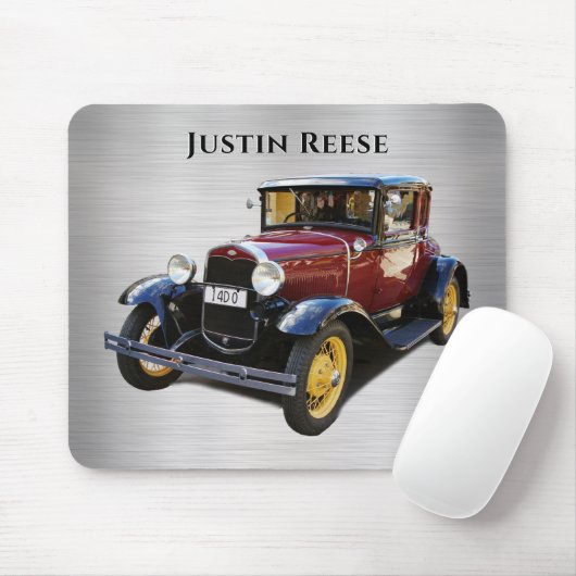 Antiek auto, naam, geborsteld zilver muismat (Met muis)