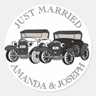 Antiek auto net getrouwd Ronde Sticker