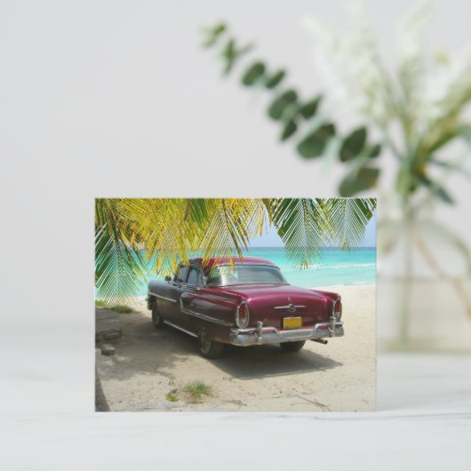 Antiek auto op het strand van Cuba Briefkaart (Staand voorkant)