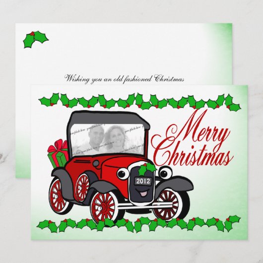 Antiek auto ouderwetse kerst flat Kaart (Voorkant / Achterkant)