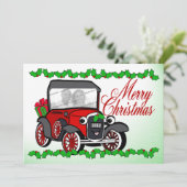Antiek auto ouderwetse kerst flat Kaart (Staand voorkant)
