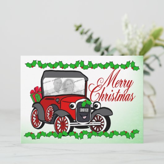Antiek auto ouderwetse kerst flat Kaart (Staand voorkant)