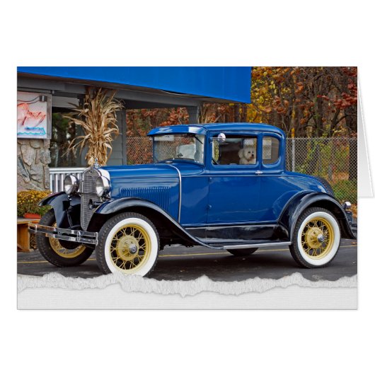 Antiek auto van Diner met Bichon Frise Dog (Voorkant Horizontaal)