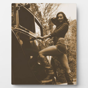 Antiek auto's en meisjes fotoplaat