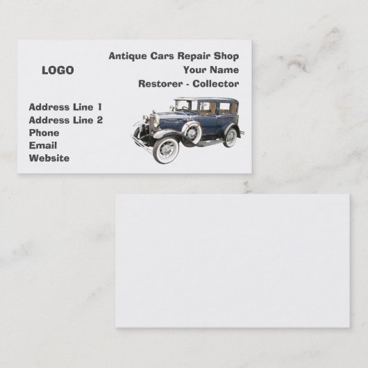 Antiek auto's Reparatie Winkelverzamelaar Visitekaartje (Voorkant / Achterkant)