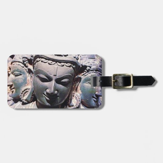 Antiek aziatische gesneden stenen gezichten close- bagagelabel (Voorkant horizontaal)