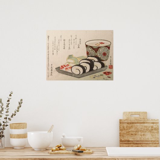 Antiek-Aziatische Japans gedicht hout — Sushi Sake Poster (Keuken)
