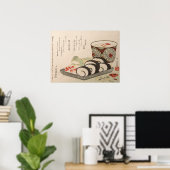 Antiek-Aziatische Japans gedicht hout — Sushi Sake Poster (Thuiskantoor)