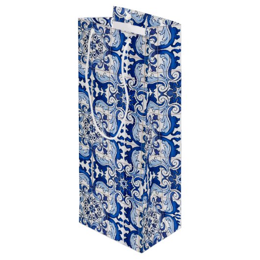 Antiek Azulejo Tegel Floral Pattern Wijn Cadeautas (Achterkant Gekanteld)