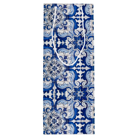 Antiek Azulejo Tegel Floral Pattern Wijn Cadeautas (Achterkant)