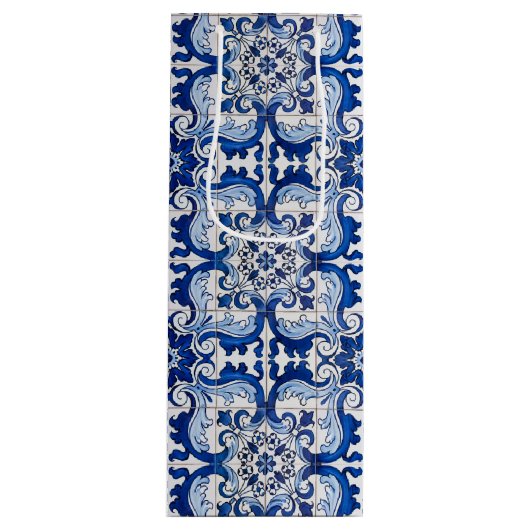 Antiek Azulejo Tegel Floral Pattern Wijn Cadeautas (Voorkant)