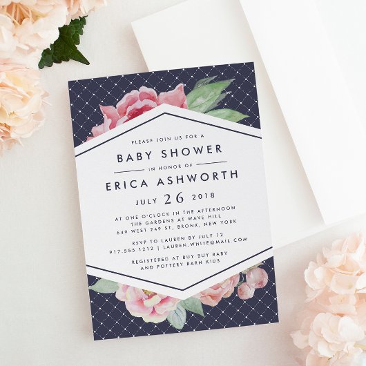 Antiek Baby shower Peony | marine Kaart