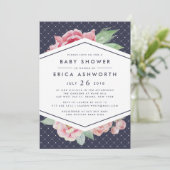 Antiek Baby shower Peony | marine Kaart (Staand voorkant)
