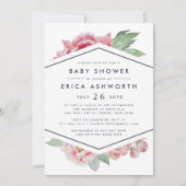 Antiek Baby shower Peony | wit Kaart (Voorkant)