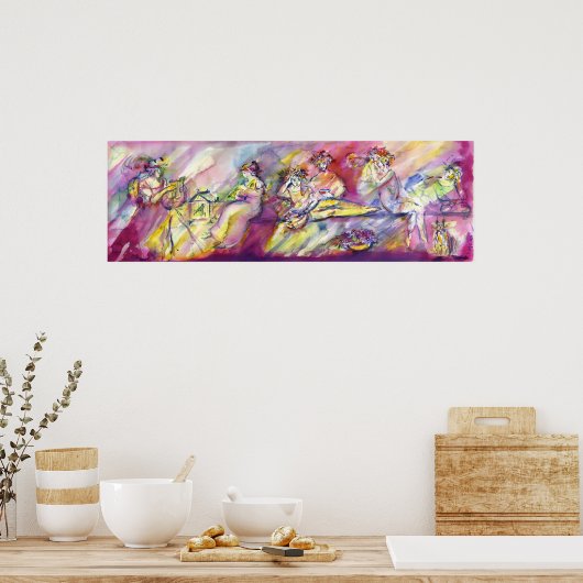 ANTIEK BACCHANEEL SCHERM MET MUZIEK POSTER (Keuken)