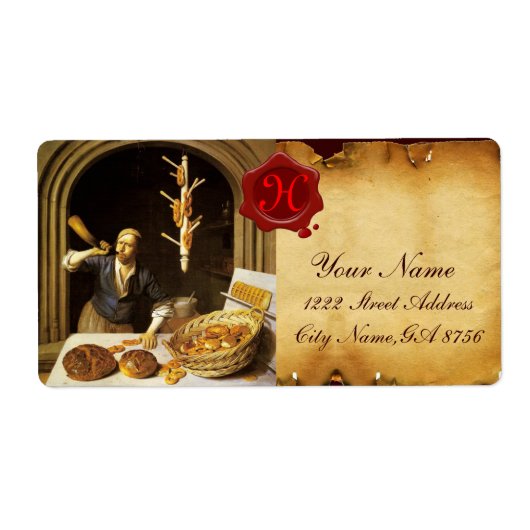 ANTIEK BAKER BAKERY BREAD SHOP WAX SEAL MONOGRAM ETIKET (Voorkant)