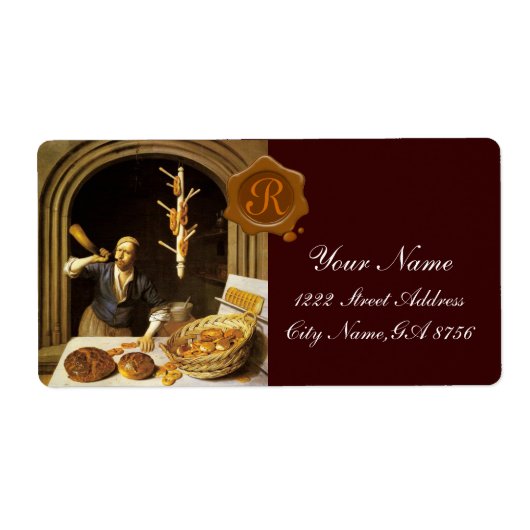 ANTIEK BAKER BAKERY BREAD SHOP WAX SEAL MONOGRAM ETIKET (Voorkant)