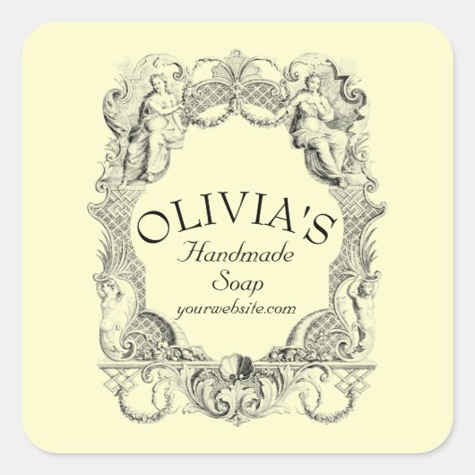 Antiek Baroque Rococo Cartouche Vierkante Sticker (Voorkant)