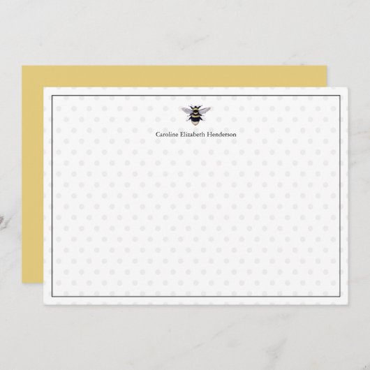  Antiek Bee Polka Dot gepersonaliseerd Notitiekaartje (Voorkant / Achterkant)