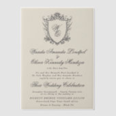 Antiek Beige Bloemen  Crest Foto bruiloft Vellum Uitnodigingen (Voorkant)