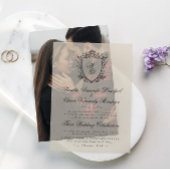 Antiek Beige Bloemen  Crest Foto bruiloft Vellum Uitnodigingen