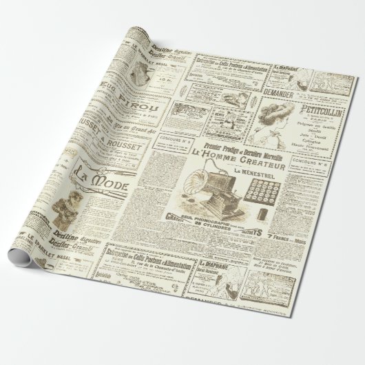 Antiek  Beige Franse advertenties Ephemera Cadeaupapier (Uitgerold)