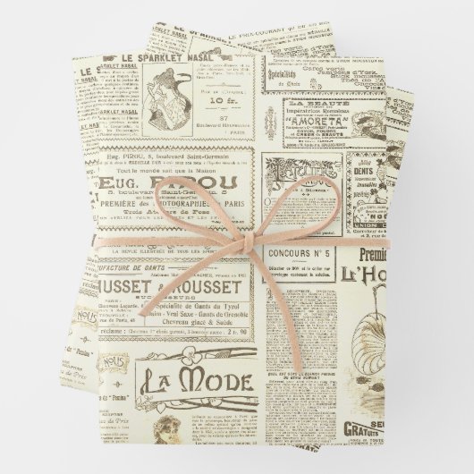 Antiek Beige Franse advertenties Ephemera Inpakpapier Vel (In situ)