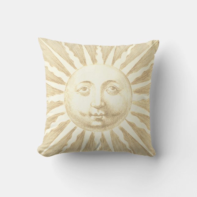 Antiek  Beige Gold Sun Face Kussen (Voorkant)