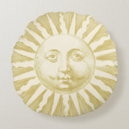 Antiek Beige Gold Sun Face Rond Kussen