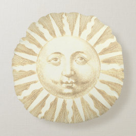 Antiek Beige Gold Sun Face Rond Kussen