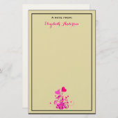 Antiek beige met roze decoratieve harten briefpapier (Voorkant / Achterkant)