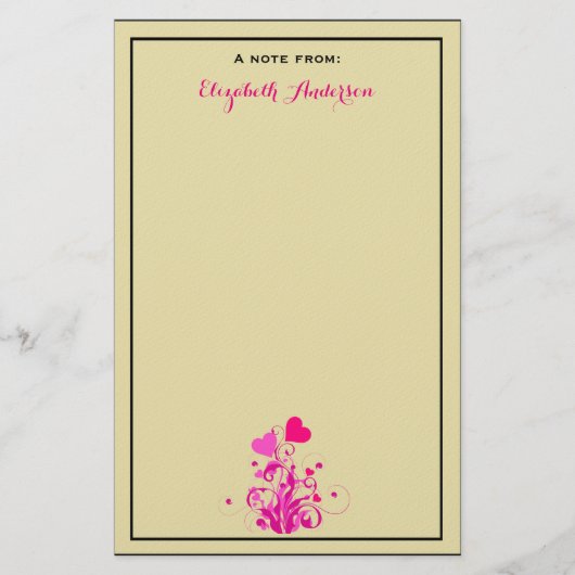 Antiek beige met roze decoratieve harten briefpapier (Voorkant)