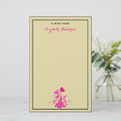 Antiek beige met roze decoratieve harten briefpapier (Staand voorkant)