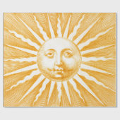 Antiek  Beige Oranje Gele Zon Gezicht Cadeaupapier (Vlak)