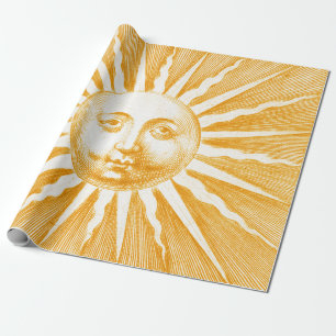 Antiek  Beige Oranje Gele Zon Gezicht Cadeaupapier