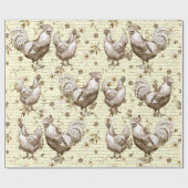 Antiek Beige Rooster Hen Frans Script Cadeaupapier (Vlak)