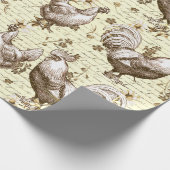 Antiek Beige Rooster Hen Frans Script Cadeaupapier (Hoek)