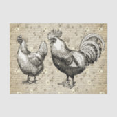 Antiek  Beige Rooster Hen Frans Script Tissuepapier (Voorkant)