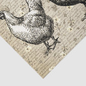 Antiek  Beige Rooster Hen Frans Script Tissuepapier (Detail)