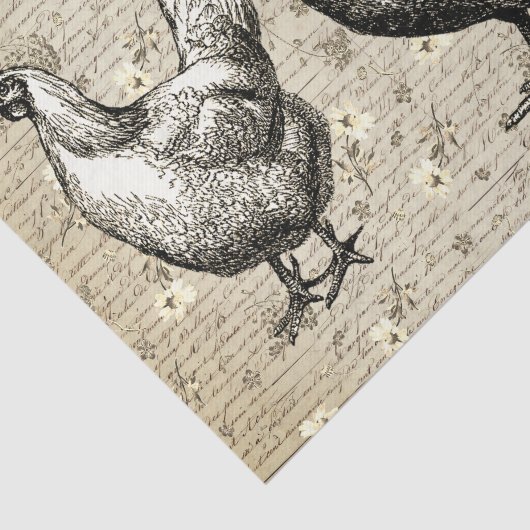 Antiek  Beige Rooster Hen Frans Script Tissuepapier (Detail)