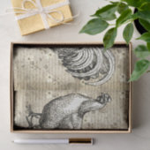 Antiek  Beige Rooster Hen Frans Script Tissuepapier (Geschenk)