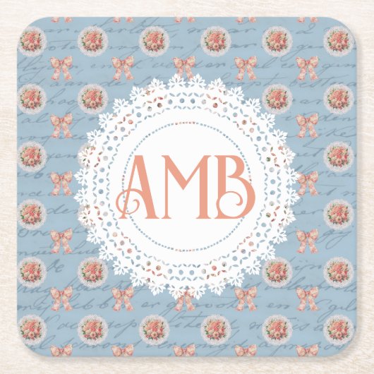 Antiek belettering Rozen gepersonaliseerd Kartonnen Onderzetters (Voorkant)