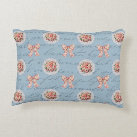 Antiek belettering  Rozen Toile Bows Accent Kussen (Achterkant)