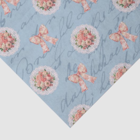 Antiek belettering Rozen Toile Bows Tissuepapier (Detail)