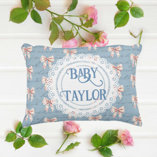 Antiek belettering Toile Bows gepersonaliseerd Accent Kussen