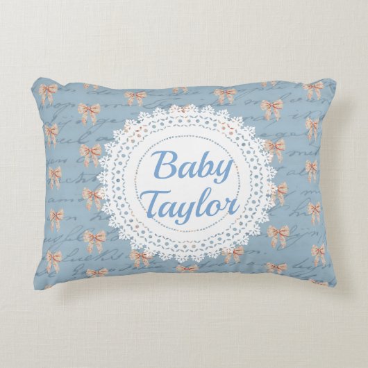 Antiek belettering Toile Bows gepersonaliseerd Accent Kussen (Voorkant)