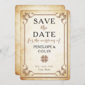 Antiek Bibliotheek Boek Decoratieve Scrollwork Save The Date (Voorkant / Achterkant)