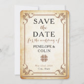 Antiek Bibliotheek Boek Decoratieve Scrollwork Save The Date (Voorkant)